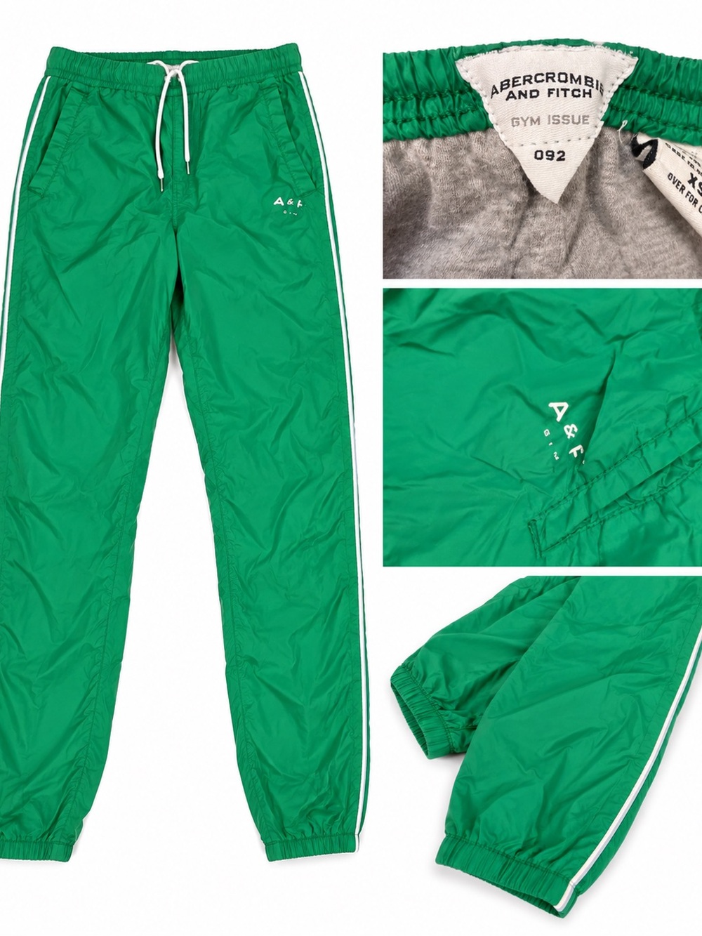 Abercrombie & Fitch Men's Bright Green Track Joggers with White Side Stripes